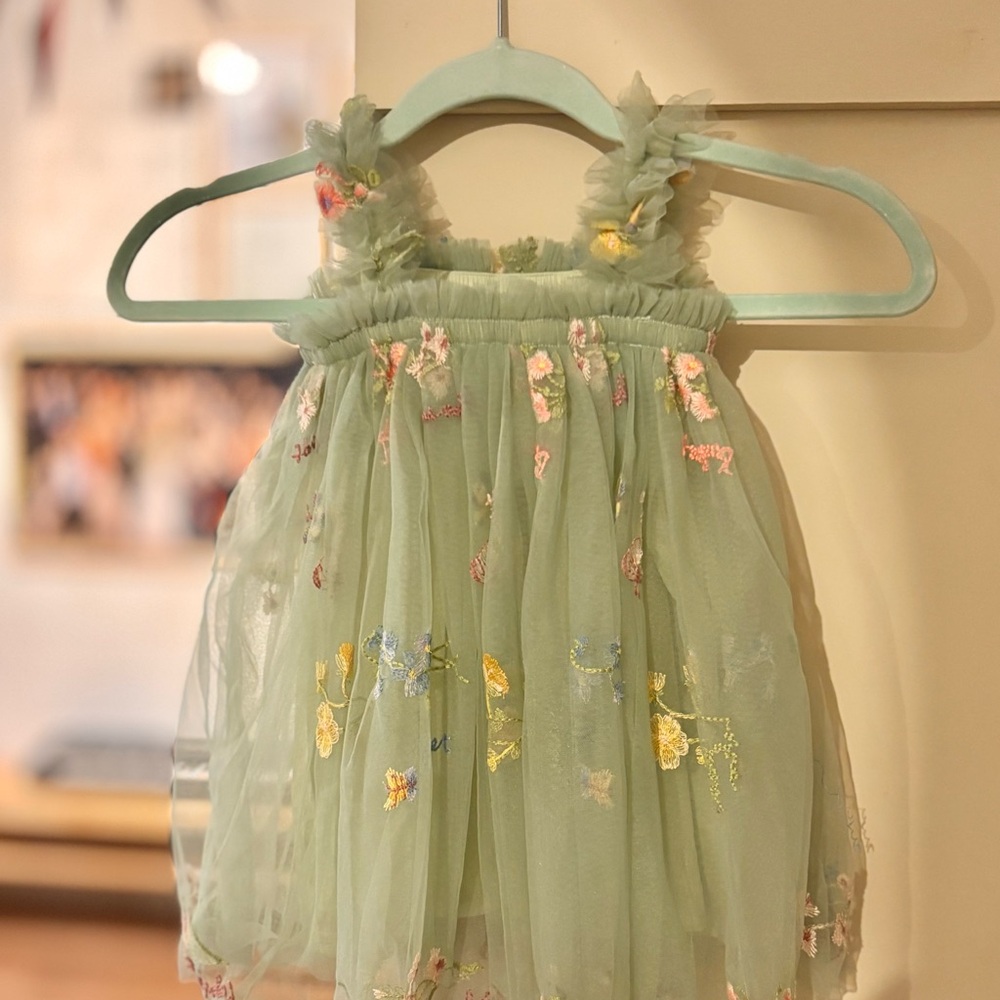 Green Floral Embroidered Tulle Dress